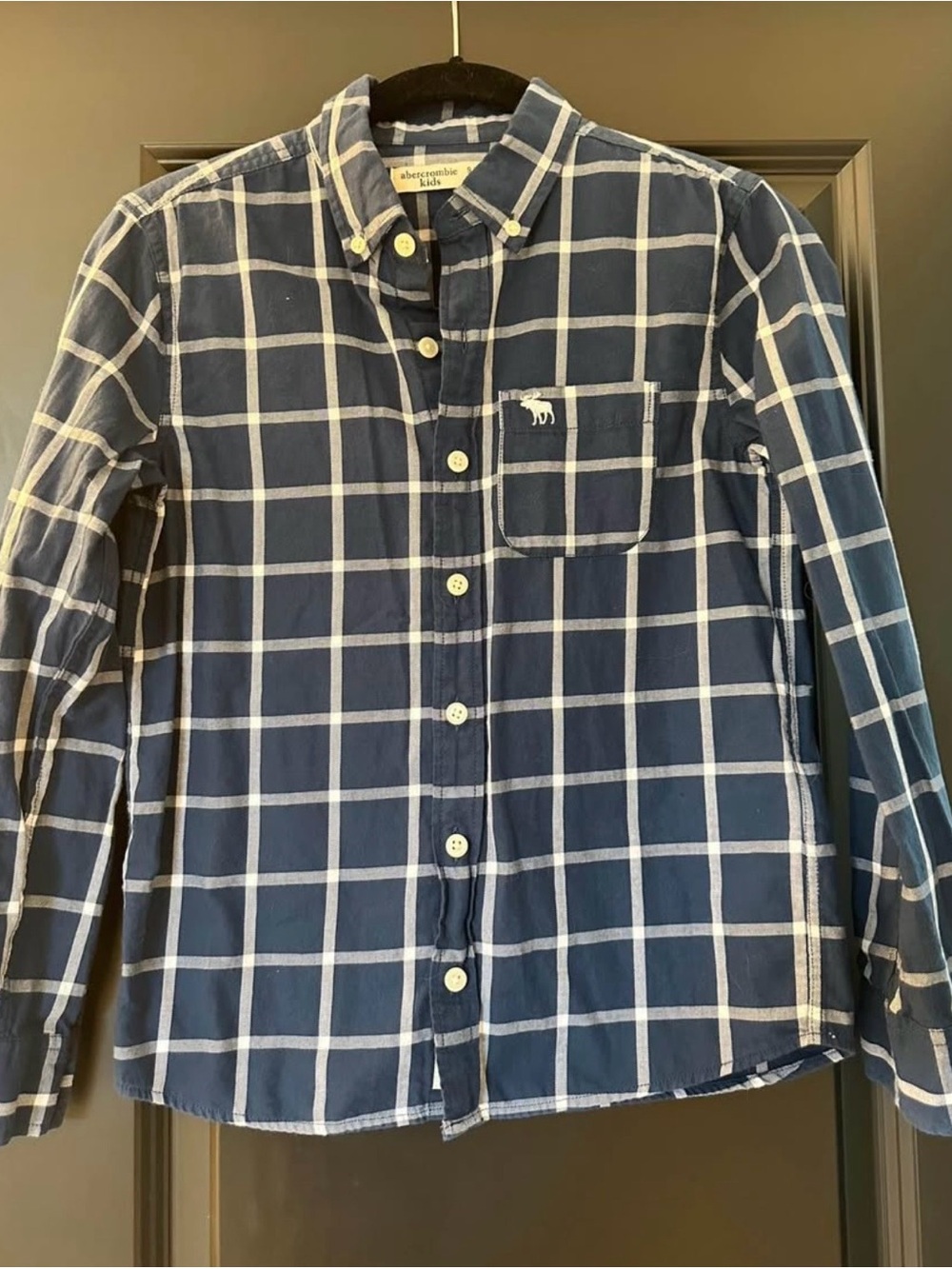Abercrombie Boys Navy White Windowpane Button-Down Shirt